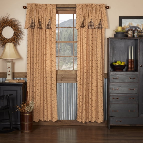 Primitive Panel Pair Maisie Attached Scalloped Valance Window Curtains TCC Brands