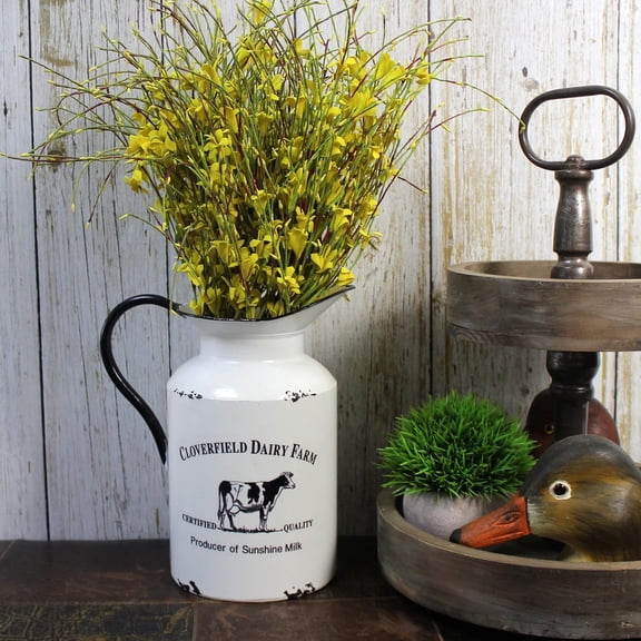 Primitive Rustic Galvanized Tin Milk Can with Handle, Primitives Metal Jug Vase for Home and Garden Decor., Vintage White$$Home Decor, Kitchen, & Other