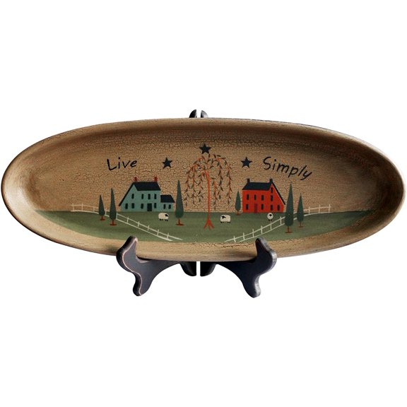 Primitive Rustic House Willow Tree Sheep Wood Decorative Plate Oval Crackled Display Wooden Plate Home Dcor Art, 15-1/2 X 5-3/4 Inch$$Home Decor, Kitchen, & Other