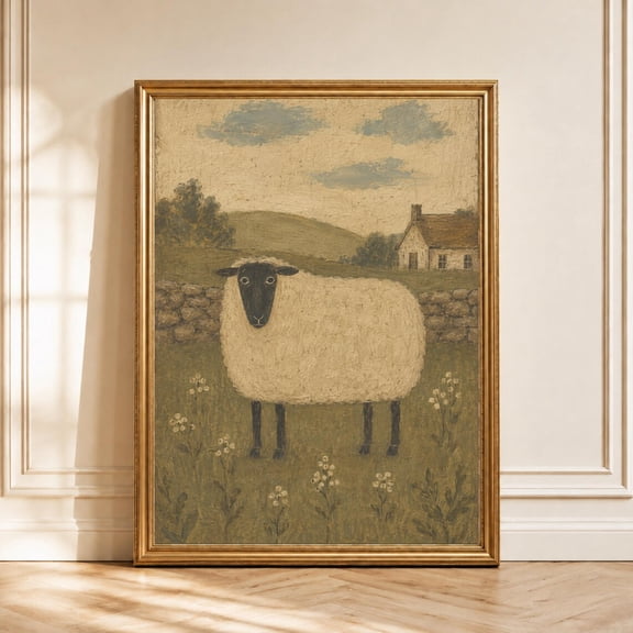 Primitive Sheep Rustic Farmhouse Pastoral Animal Wall Art Poster