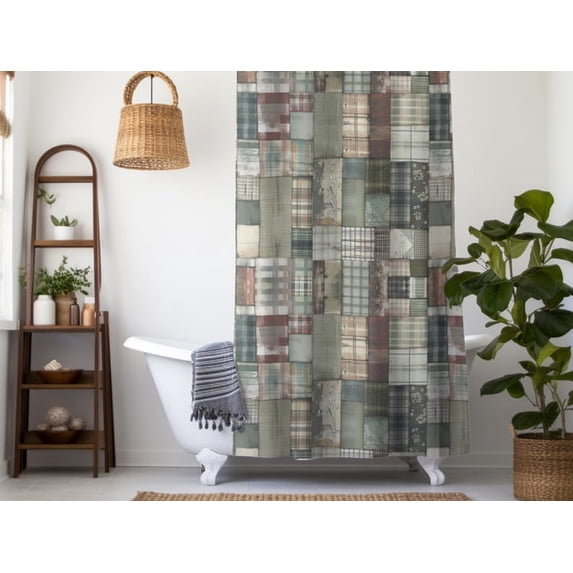 Primitive Shower Curtain Rustic Gift, Primitive Rag Decor Curtain and Bath set Rustic Bath Decor Boho Shower Curtain Set Vintage inspired Home Decor