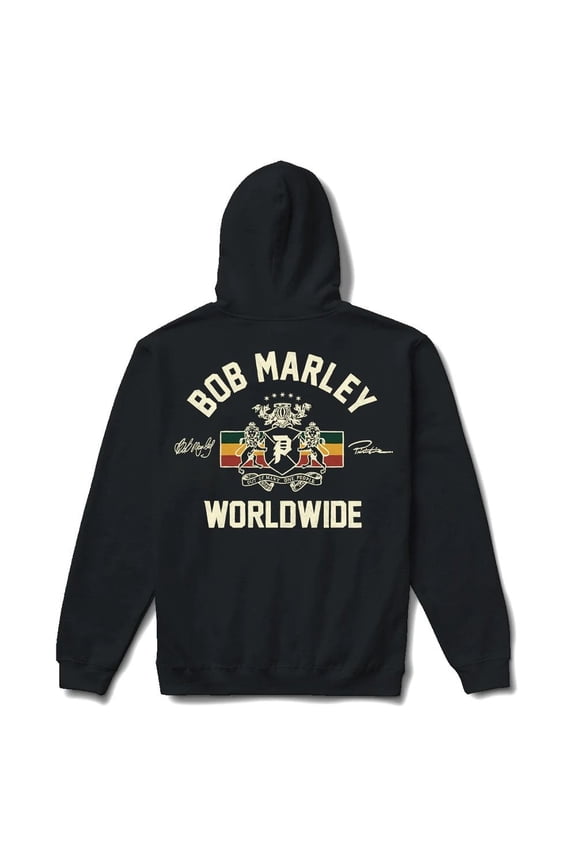 Skate Men's X Bob Marley Heritage Pullover Fleece Hoodie Sweatshirt (Small, Black)