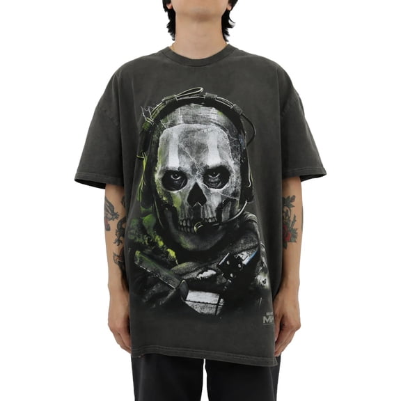Primitive Skate Men's X Call Of Duty Ghost Heavyweight Oversized Fit Tee T-Shirt (Medium, Black Vintage Wash)
