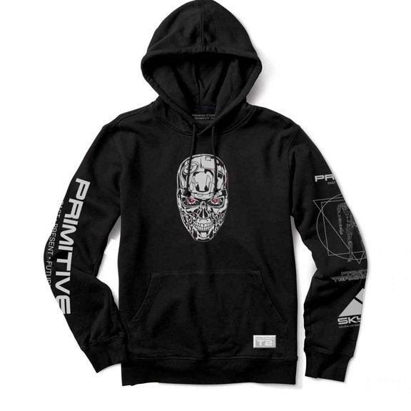 Primitive Skateboarding Apparel Men's X Terminator 2 Skynet Black Hoodie Sweatshirt (XL)