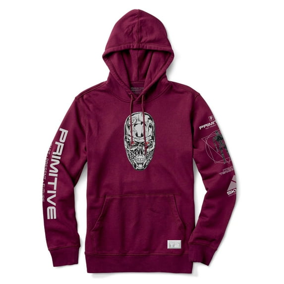 Primitive Skateboarding Apparel Men's X Terminator 2 Skynet Hoodie Sweatshirt (Medium, Burgundy)