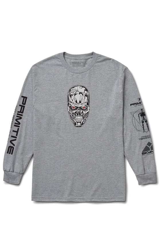 Primitive Skynet Terminator 2 Men's Long Sleeve T-Shirt Gray (Large)