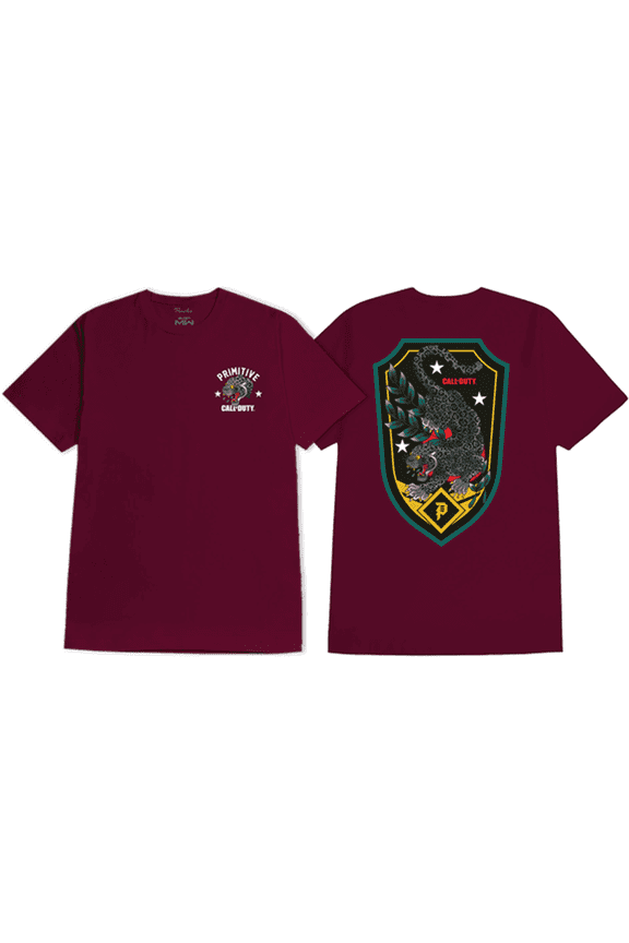 Black Jaguar Short Sleeve T-Shirt Burgundy, Medium, Men's