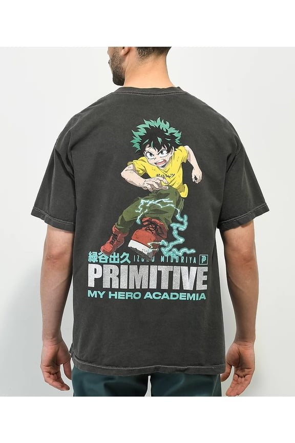 Skateboarding Men's X My Hero Academia Full Cowl Anime Tee T-Shirt (Medium, Washed Black)