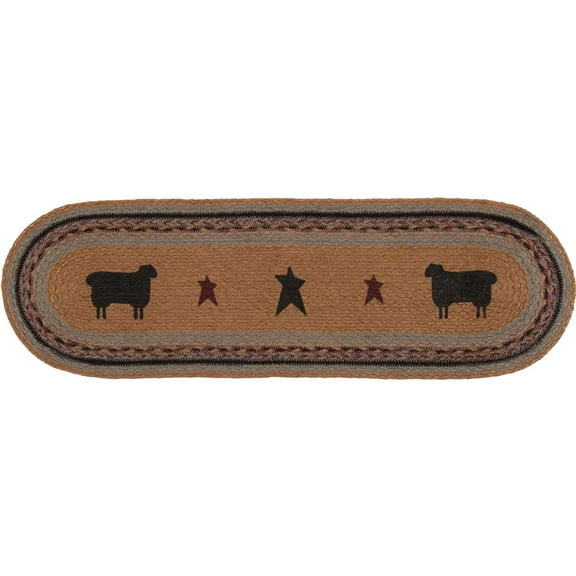 VHC Brands Primitive Flooring-Heritage Farms Tan Sheep Oval Jute, Stair Tread, Mustard Yellow