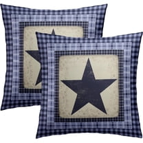 Primitive Star Pillow Covers 18x18 Inch Set of 2 Rustic Outdoor Pillowcase Black Blue Buffalo Plaid Classic Decorative Square Cushion Cover for Home Living Room Couch Bed