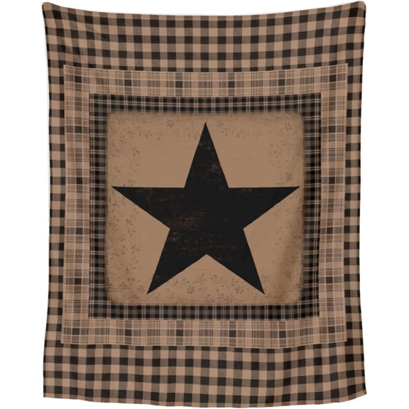 Primitive Star Plaid Throw Blanket in Black and Tan
