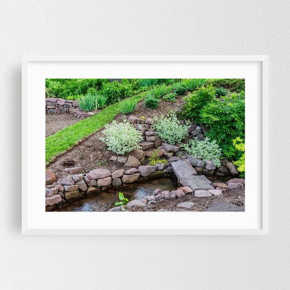 Primitive Stream Crossing at Dusk, York County PA - Pennsylvania Photography Garden Landscape Nature Scenic Water Botanical Rustic White Framed Wall Art Print 20 x 30 inches