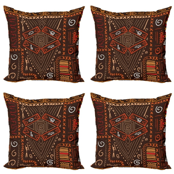 Ambesonne Tribal Throw Pillow Cover 4 Pack, Aboriginal Cave, 20", Orange and Black