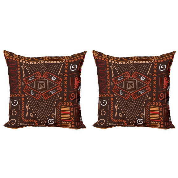 Ambesonne Tribal Throw Pillow Cover 2 Pack, Aboriginal Cave, 24", Orange and Black