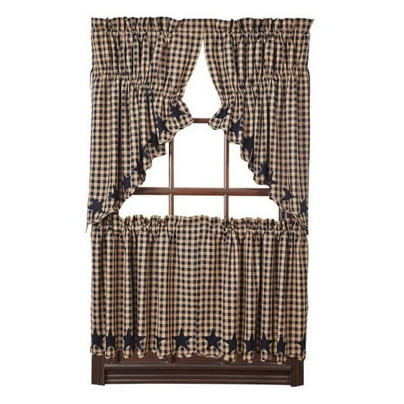 Primitive Tier Set Country Star Scalloped Tier Cafe Kitchen Window Curtains TCC Brands