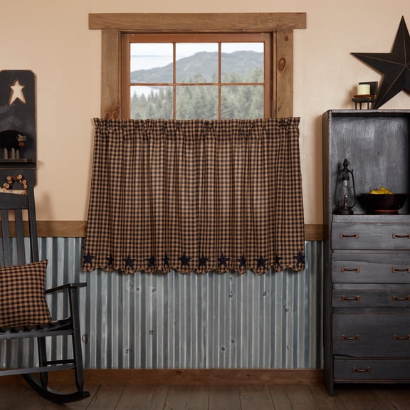 Primitive Tier Set Country Star Scalloped Tier Cafe Kitchen Window Curtains TCC Brands