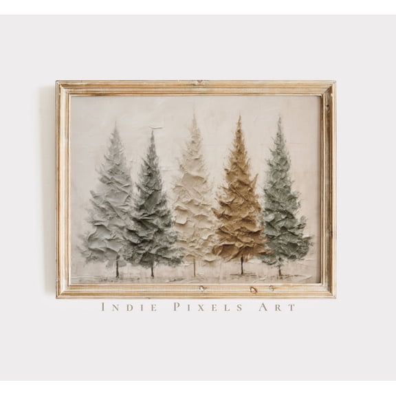 Primitive Trees Print, Winter Lodge Landscape Home Decor #66, Unframed Poster Size 8x12