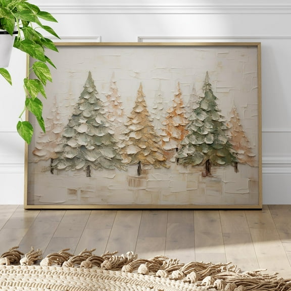 Primitive Trees Wall Art Print Or, Snowy Winter Lodge Countryside Landscape Poster, Rustic Holiday Home Decor Pine Forest Wall Art, Modern Wall Decor, 24x36 UNFRAMED