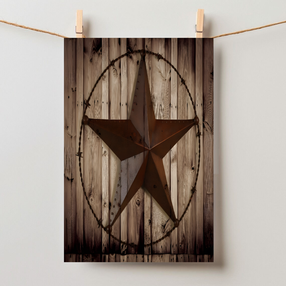Primitive Western Country Barn Wood Grunge Star Farmhouse Wall Decor, Unframed Paper Poster 11x14in