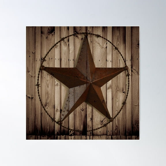 Primitive Western Country Barn Wood Grunge Star Poster Wall Art, Modern Wall Decor For Living Room Bedroom, 24x36 UNFRAMED
