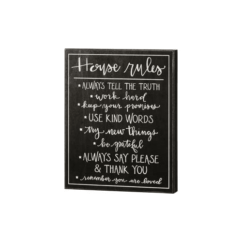 Black Wooden House Rules Rectangular Wall Mount Sign