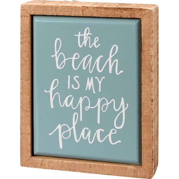 Primitives By Kathy 113432 The Beach is My Happy Place Mini Box Sign, 4-inch Length, Wood