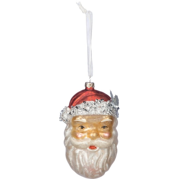Primitives By Kathy 2.50 Inches x 4.50 Inches Glitter Metal Glass - Santa Face Decorative Hanging Ornaments