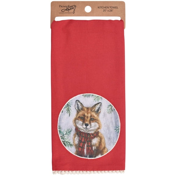 Primitives By Kathy 28.00In Winter Fox Kitchen Towel, Cotton, Rustic Themed Scarf 118478