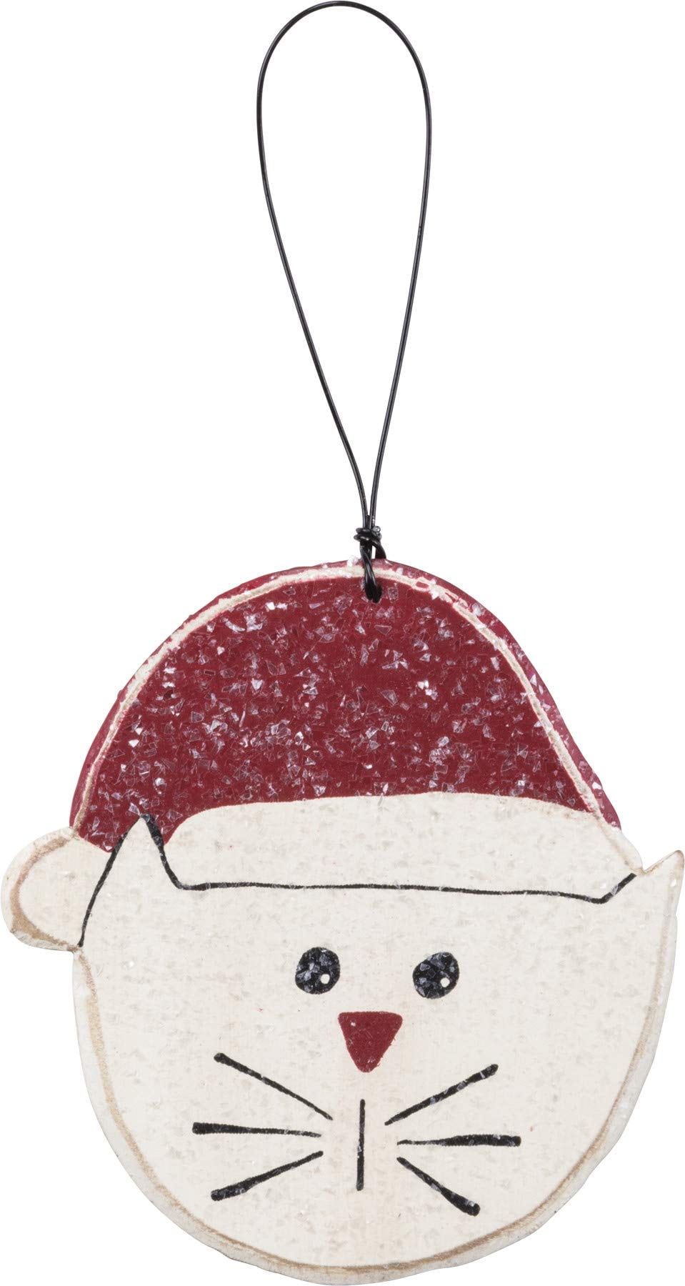 Festive Red and White Wooden Cat Ornament with Wire Loop