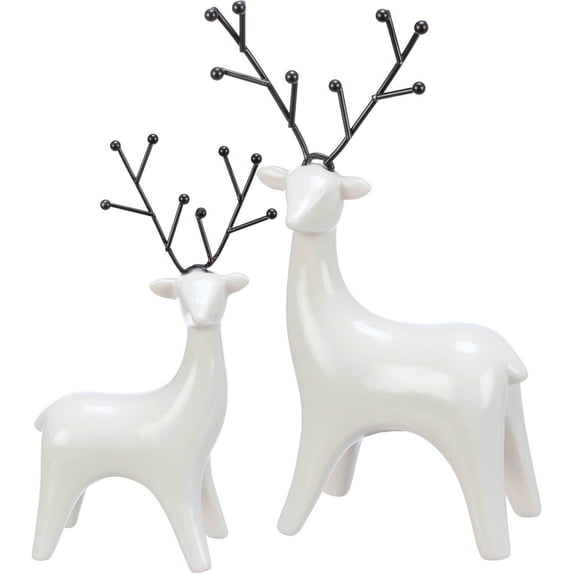 Primitives By Kathy 7.75In Black & White Deer Figurine Set, Ceramic, Reindeer 111899