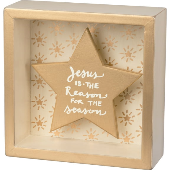 Primitives By Kathy Box 5 Inches Square Wood Star Sign Jesus is the Reason Home Decor
