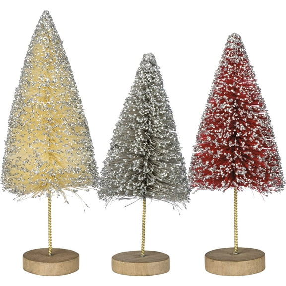Primitives By Kathy Bristle Glitter Wire Sisal Tree Set Of 3 Christmas Decor