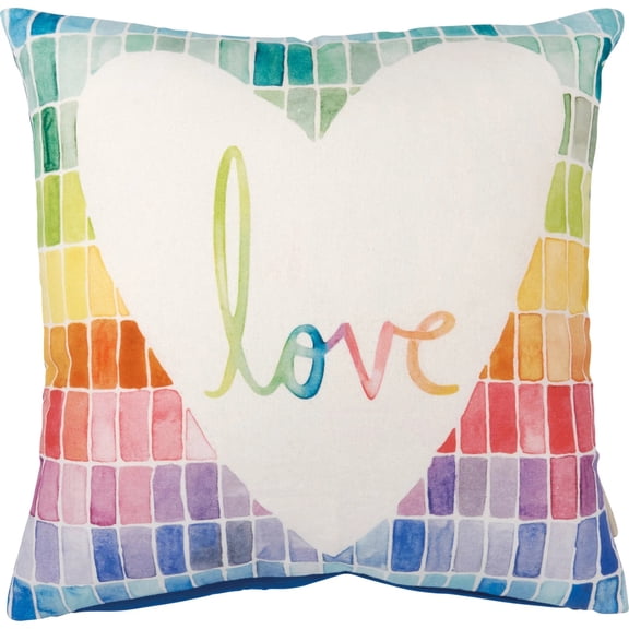 Primitives By Kathy Love Heart Throw Pillow 16x16" Rainbow Pride Pillow