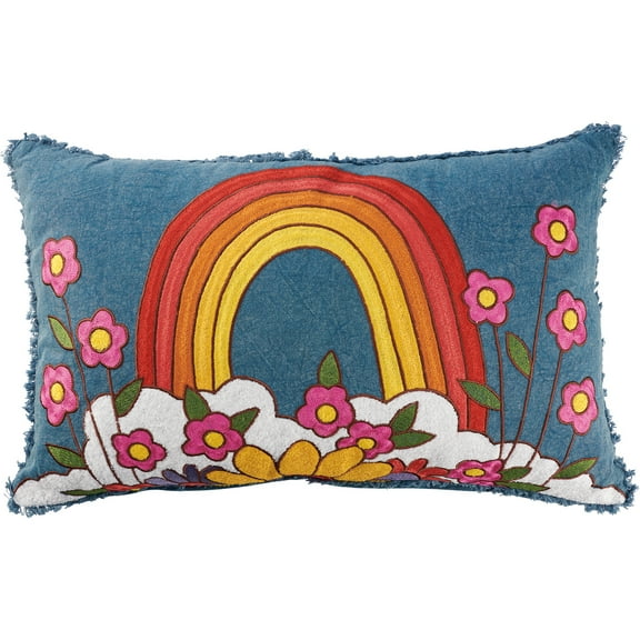 Primitives By Kathy Rainbow and Flowers Pillow 24" x 15" Colorful Pillow