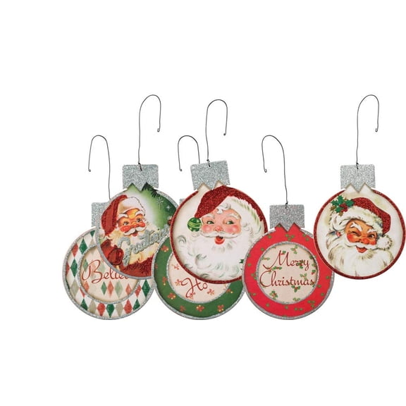 Primitives By Kathy Santa Tin 4 Inches x 5 Inches Glitter Paper Wood Ornament Decor Set