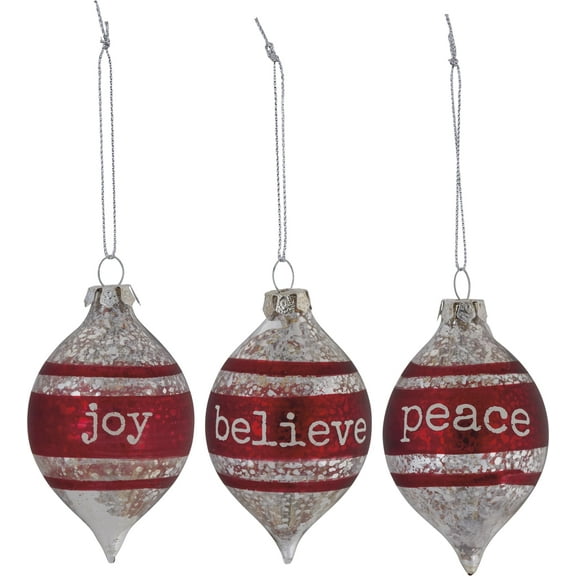 Primitives By Kathy Teardrop 3 inch Across Hanging Ornament Joy Set of 3