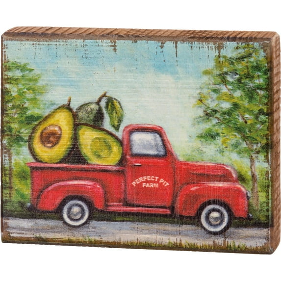 Primitives By Kathy Vintage Truck Carrying Large Avocados Block Sign