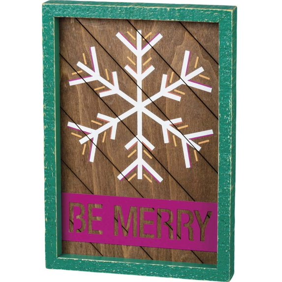 Primitives Inset Slat Box Sign - Be Merry
