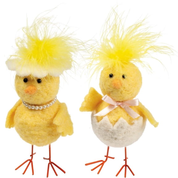 Primitives by Kathy, 107054, Spring Chick Pearls & Egg Shell Home Decor, Set of 2,Felt and Feathers