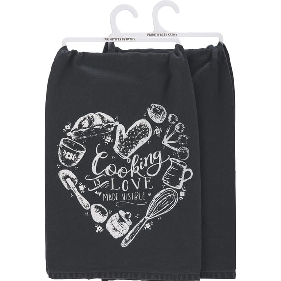 Primitives by Kathy Kitchen Towel, 28"L x 28"W, Cooking Is Love Made Visible