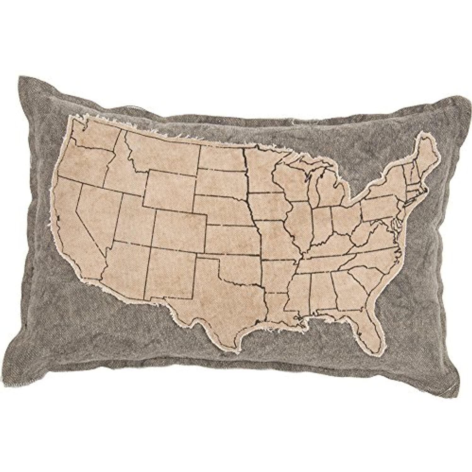 Gray and Beige Canvas USA Map Throw Pillow