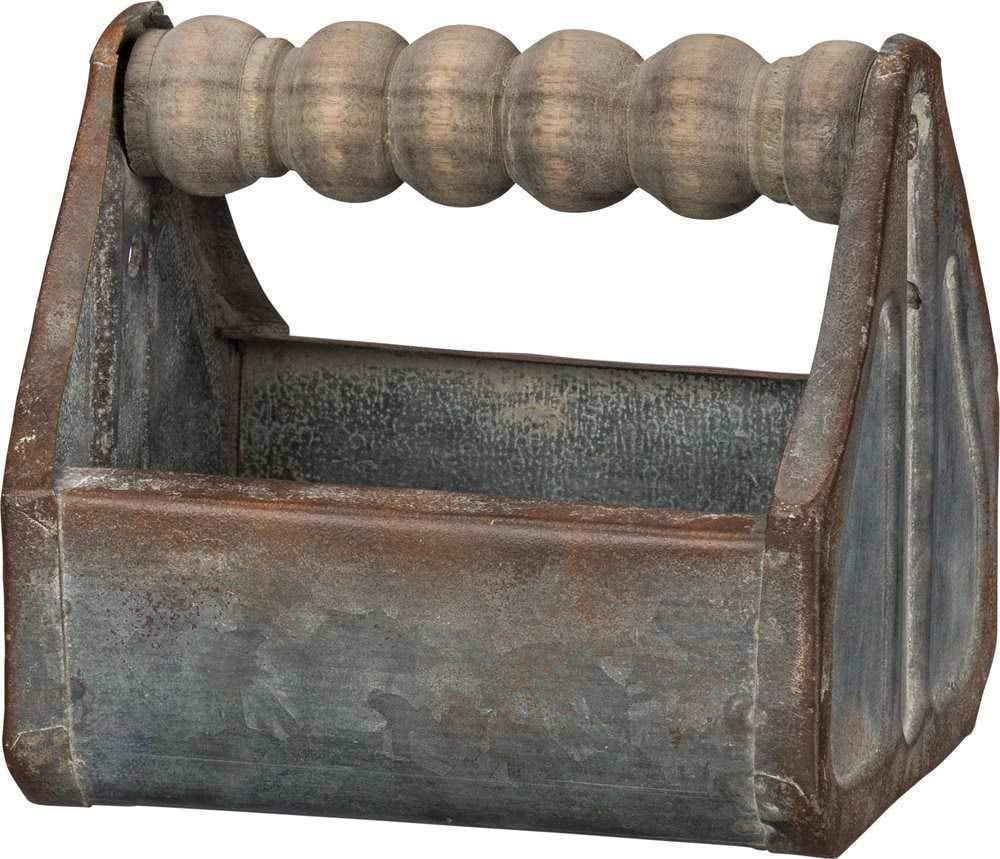 Small Rustic Metal Tray with Wooden Spindle Handle