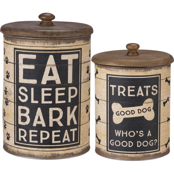 Primitives by Kathy Rustic Pet Tin Bins, 5.9"L x 5.9"W x 9.64"H, Brown, Black