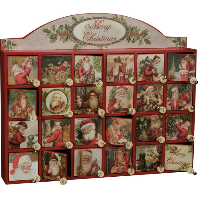 Primitives by Kathy Wooden Advent Calendar, Vintage Style, Countdown to Christmas, 17.1 x 14.2