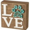Primitives by Kathy Box Sign Pet Love with String Art Paw Print 5 inch square