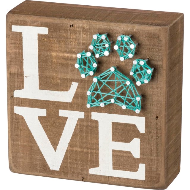 Primitives by Kathy Box Sign Pet Love with String Art Paw Print 5