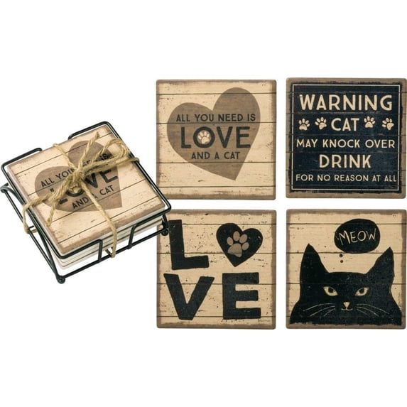 Primitives by Kathy Coaster Set, 5"L x 5"W, Black