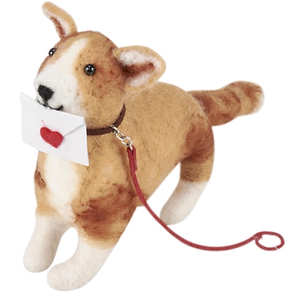 Primitives by Kathy Collectible Critter - Corgi Love Features a Cute Dog Felt Critter Holding a Heart Sealed Envelope with Love