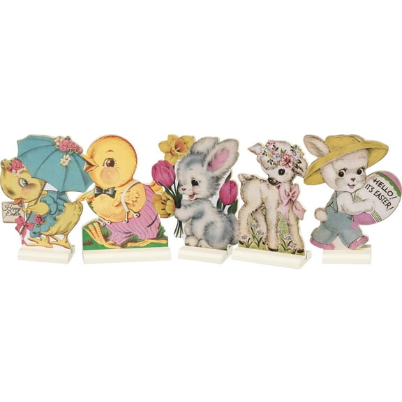 Primitives by Kathy Easter Decorations Set of 5 Wooden Retro Easter Stand-Ups 4.5"