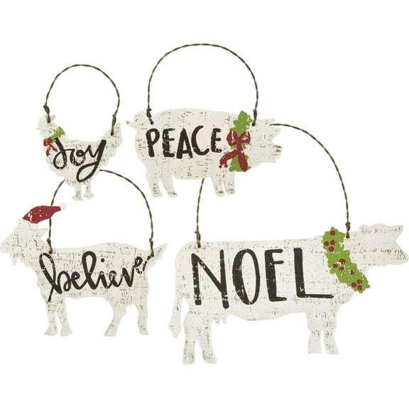 Primitives by Kathy Farm Animals Wood Hanging Ornament Set of 4